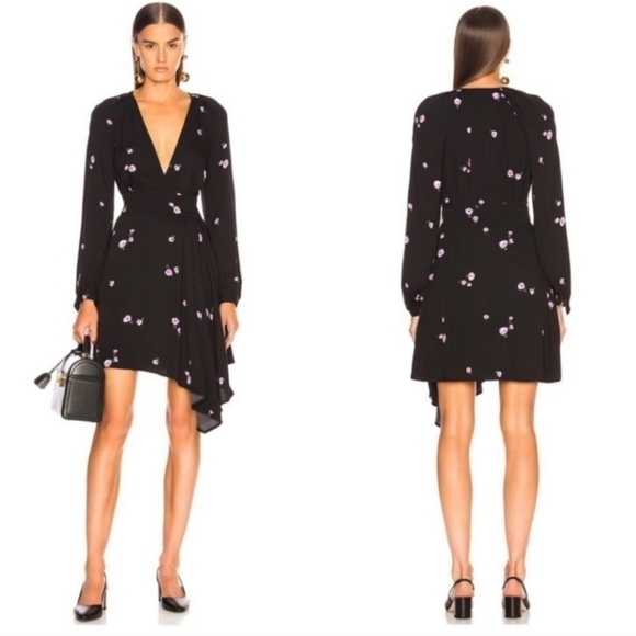New Equipment Alexandria Ditsy Floral Long Sleeve V Neck Ruffle Mini Dress - Picture 1 of 13